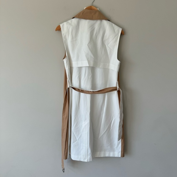 Chic White and Tan Belted long vest - Picture 4 of 13